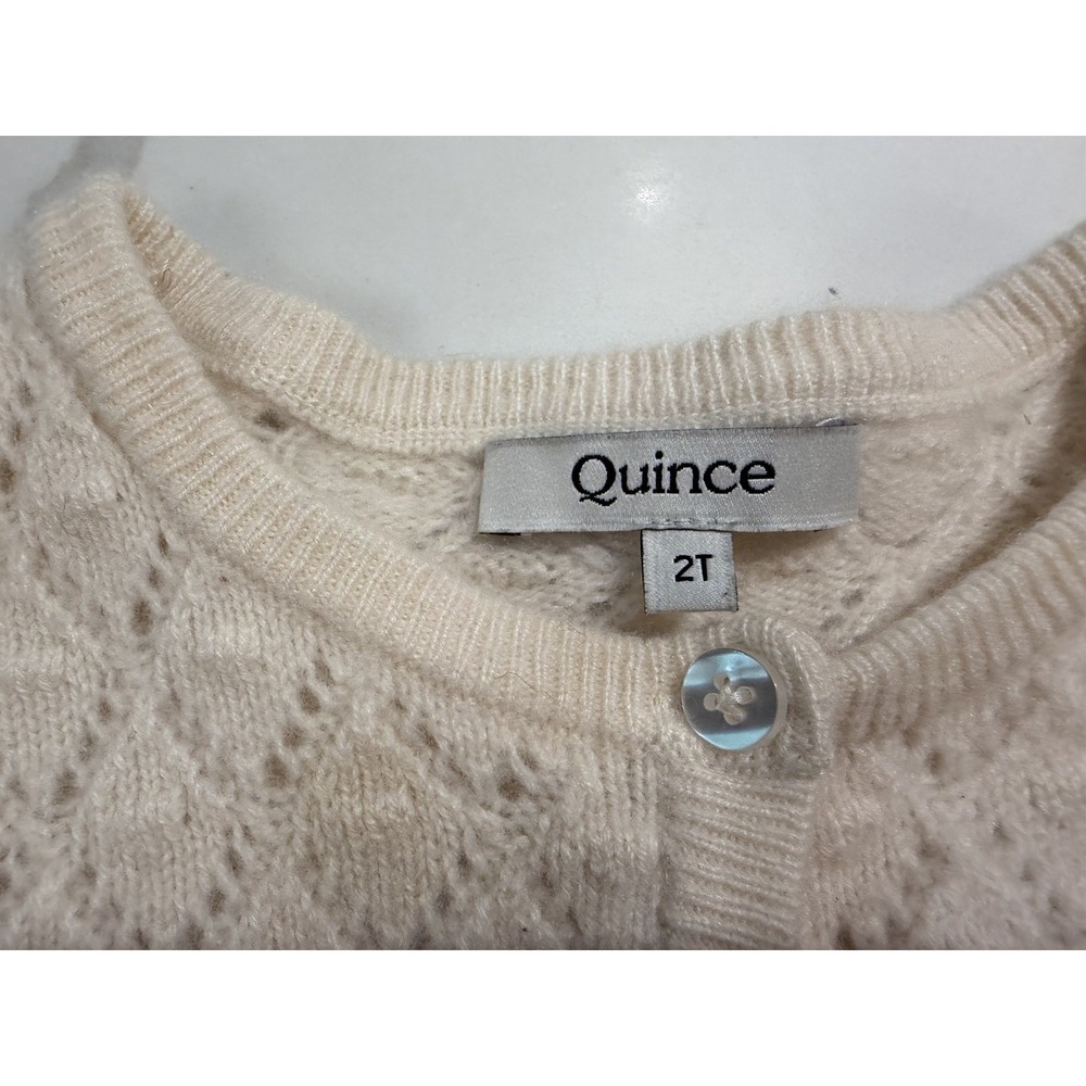 Quince Washable Cashmere Pointelle Cardigan Ivory Toddler Girls 2T - Picture 2 of 5